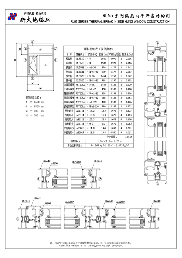 RL55系列隔熱平開門窗